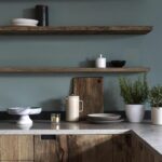 dark wood kitchen cabinetry with moody grey green walls and matching floating shelves shelving love this rich mini design solutions melbourne hall tree coat stand wall mount 150x150