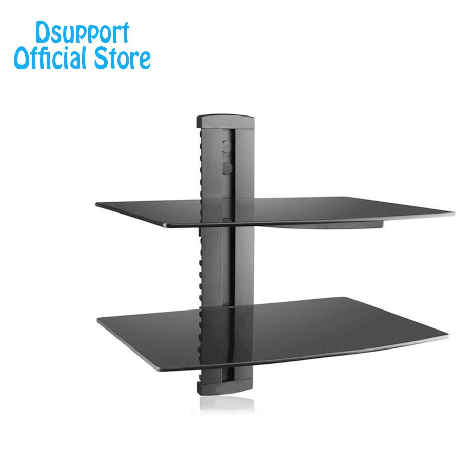 dsupport black floating shelf with strengthened tempered glass for cable dvd players boxes games consoles accessories surround sound systems track brackets ikea cabinet hack wall