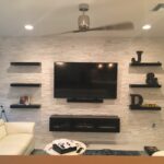 floating console stand espresso shelves for entertainment units prairiewoodworking closet organizer systems dark wood television cabinet fireplace shelving surrounds entire wall 150x150