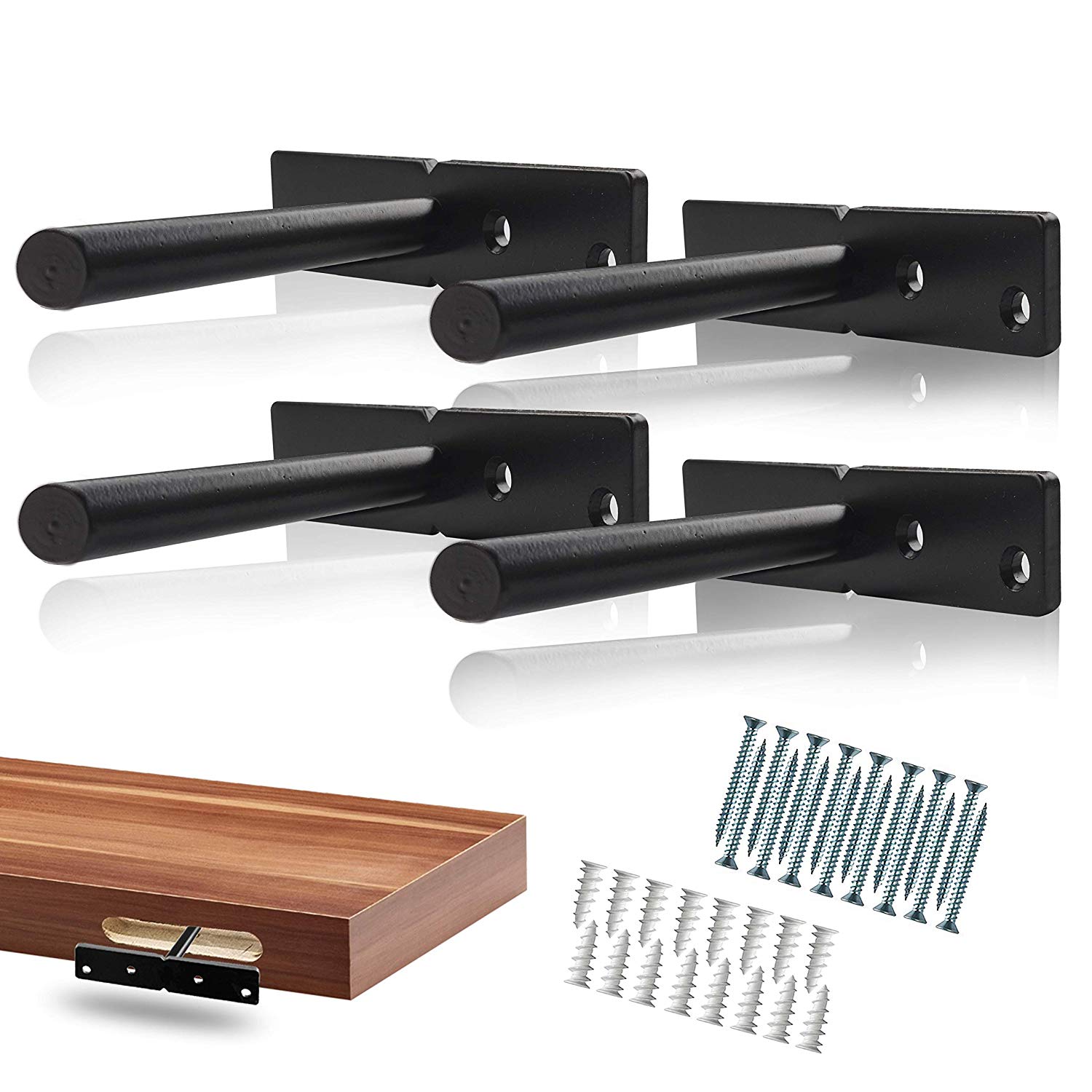 floating shelf bracket black heavy duty inch pack best brackets invisible blind hidden steel supports for wood screws wall plugs included space saving office with built ins mug