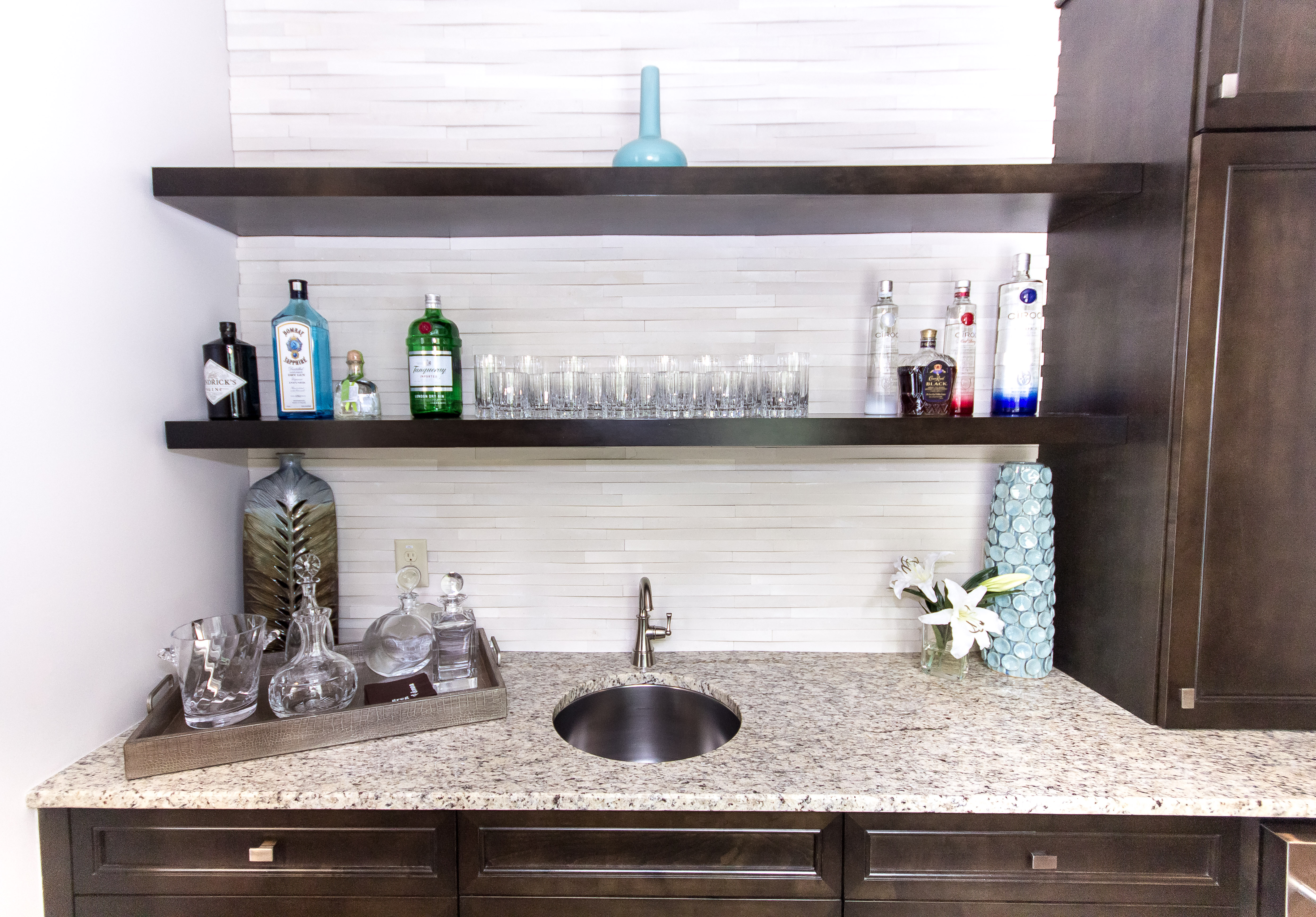 friedman wet bar basement floating shelves marietta this was part full remodel includes custom cabinetry quartz countertops and tile pull out simple wood for garage eames shelving