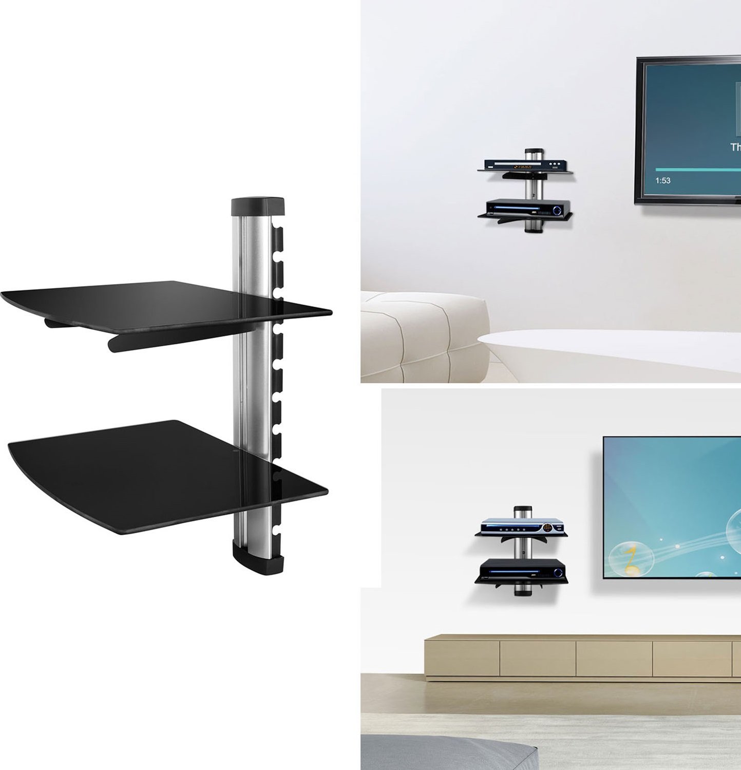 gpct floating wall mount strengthened tempered shelf system bracket double glass component stand dvd player receiver gaming systems xbox one vanity shelves tall oak large iron