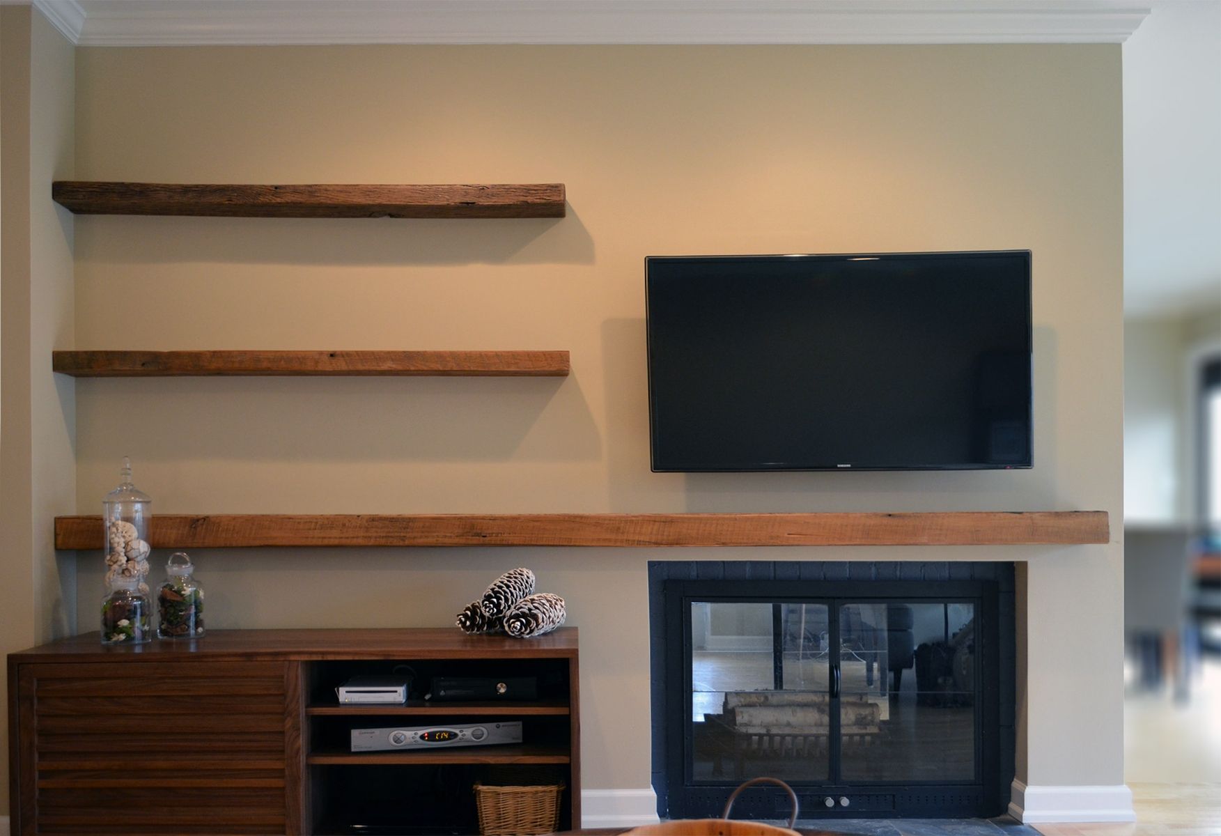 hand made reclaimed lumber floating shelves abodeacious entertainment system custom metal coat rack with shelf shoe storage and organization hafele countertop brackets kitchen