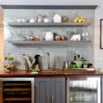 home bar with open floating shelves kitchen over ikea corner storage unit cabinets for pots and pans oak box cube display distressed wood white island bench diy storing shoes 150x150