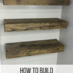 how build bathroom floating shelves for extra storage diy three wood shiplap wall with text over lay that says kitchen island table combo prepac multimedia homebase cube shelving 150x150