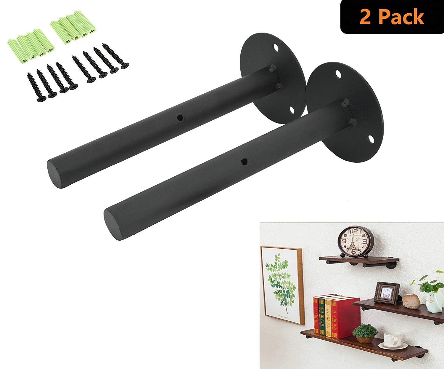 industrial addgrace black floating shelf brackets retro wall mounted supports includes screws anchors round inch home garage organisation microwave bunnings kitchen storage