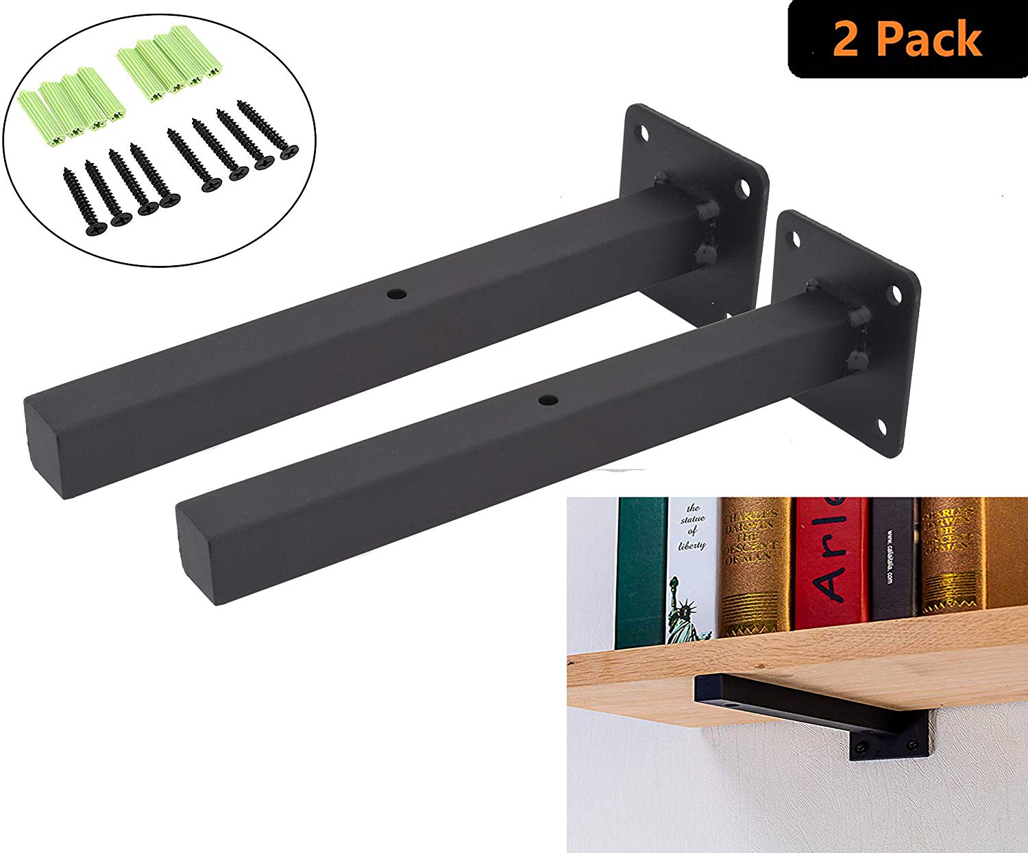 industrial black floating shelf brackets retro wall mount bracket mounted supports includes screws anchors square inch addgrace home media bench furniture vintage metal large shoe
