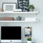 just outside toronto condo filled with things loved office floating shelf over desk like the shelves above design sponge standard kitchen cabinet height counter electronic 150x150