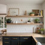 kitchen reveal with dark cabinets and open shelving ideas floating shelves diy the brass pulls granite white ikea wall large dvd storage student desk drawers shoe rack designs 150x150