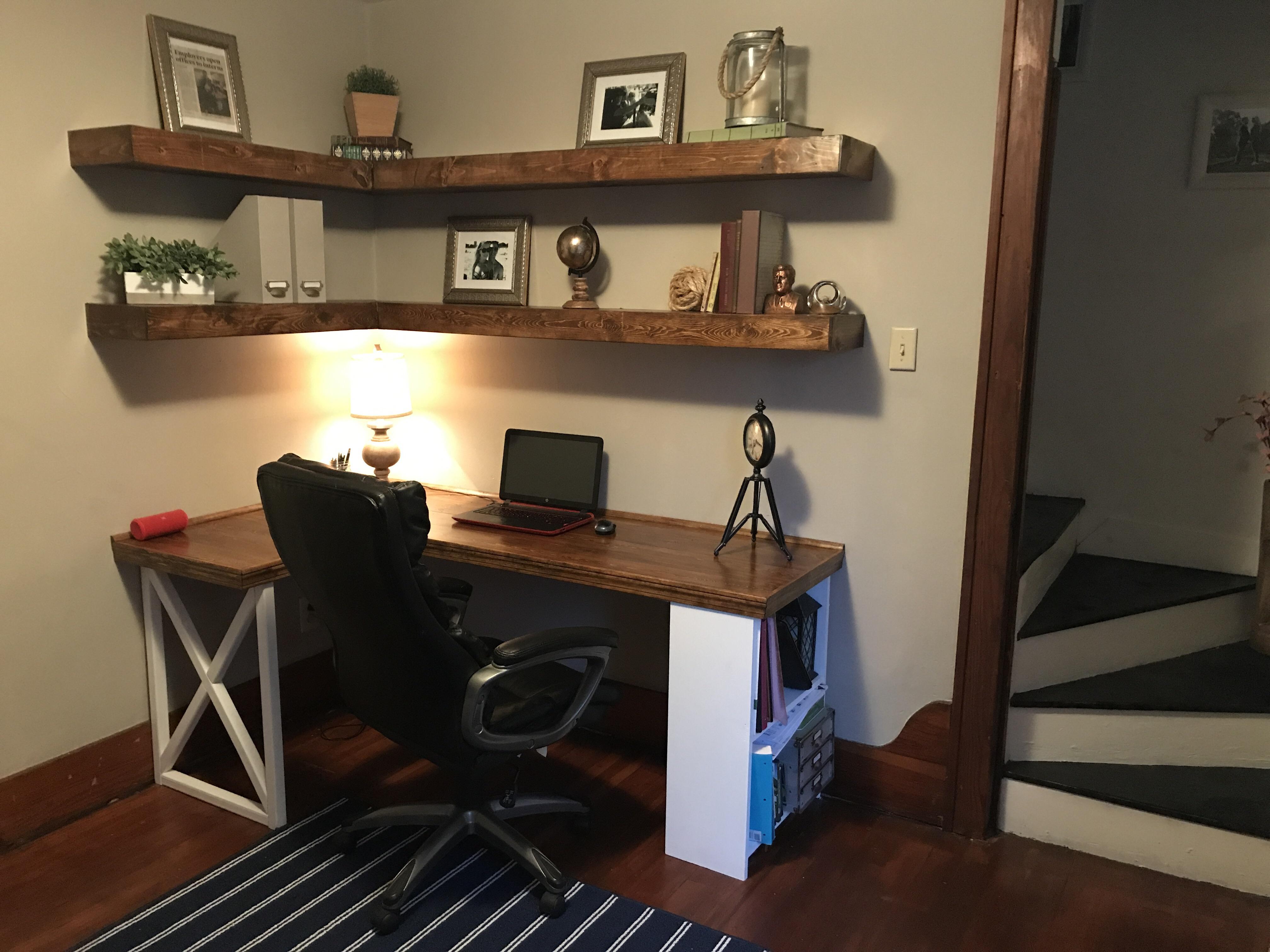 made built desk and floating shelves girlfriend house over spring break thanks for letting borrow the tools decorative shelf supports wood cable box mounting ideas natural ture