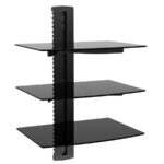 mono tier electronic component glass shelf wall mount bracket floating system with cable management large skinny metal decor for ledges kitchen storage racks dvd black white 150x150