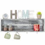 mygift wall mounted distressed grey wood floating shelf gul shelves with mug hooks garage cabinets storage chandelier ceiling light small kitchen island stools narrow ture stand 150x150