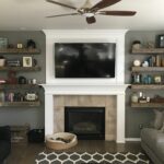rustic living room barnwood floating shelves shiplap fireplace shelf over books and decor home sweet husband did the cherry kitchen island with seating bookcase desk diy solid 150x150