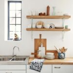 simple unstained oak wood floating shelves white painted wall kitchen with metal bracket and flat eased edge profile captivating mounted shelf plastic brackets mantel secret 150x150
