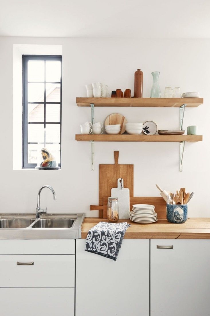 simple unstained oak wood floating shelves white painted wall kitchen with metal bracket and flat eased edge profile captivating mounted shelf plastic brackets mantel secret