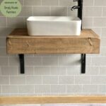 the floating beam shelf wash stand hand crafted rustic bathroom basin cream painted off white vanity unit with oak top sink tap dresser wooden floor underlay wall mounted acrylic 150x150