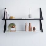 this modern designer floating shelf comes with white italian carrara black marble and steel metal brackets the perfect wall shelving storage system for any mounted shoe notebook 150x150