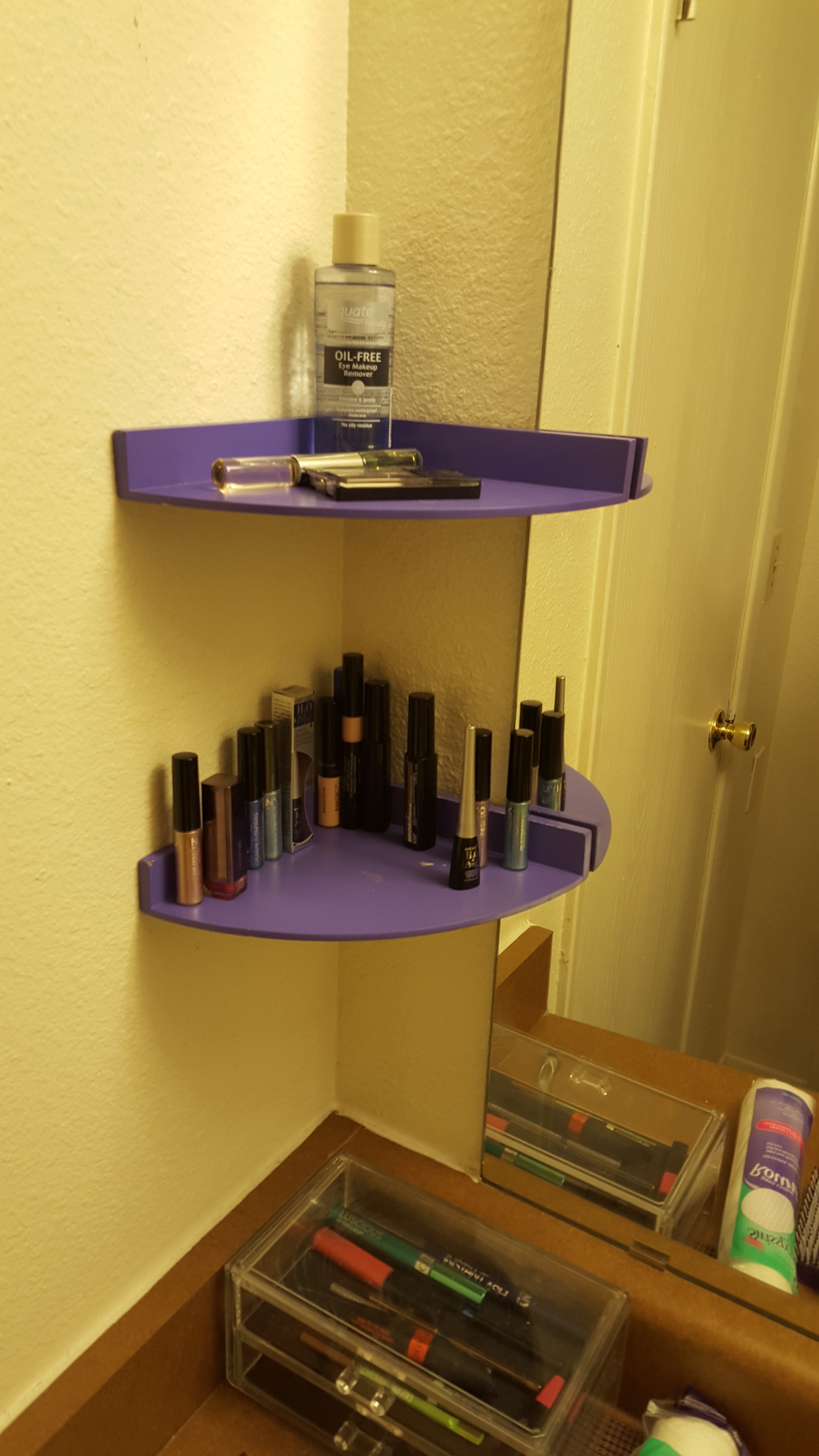 using command strips these shelves their job holding some floating girls most prized procession makeup bookshelf simple design small bathroom vanity ideas narrow kitchen island