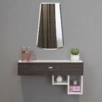 wall mounted makeup dressing table with drawer floating shelf cosmetic storage multifunctional display color grayish metal and wood standing coat rack bathroom under counter 150x150