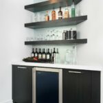 wet bar with floating shelves behind garage shelving racks wooden bathroom unit ikea tall shelf media storage stand small marble built bookcase ideas desk combo drawing narrow 150x150