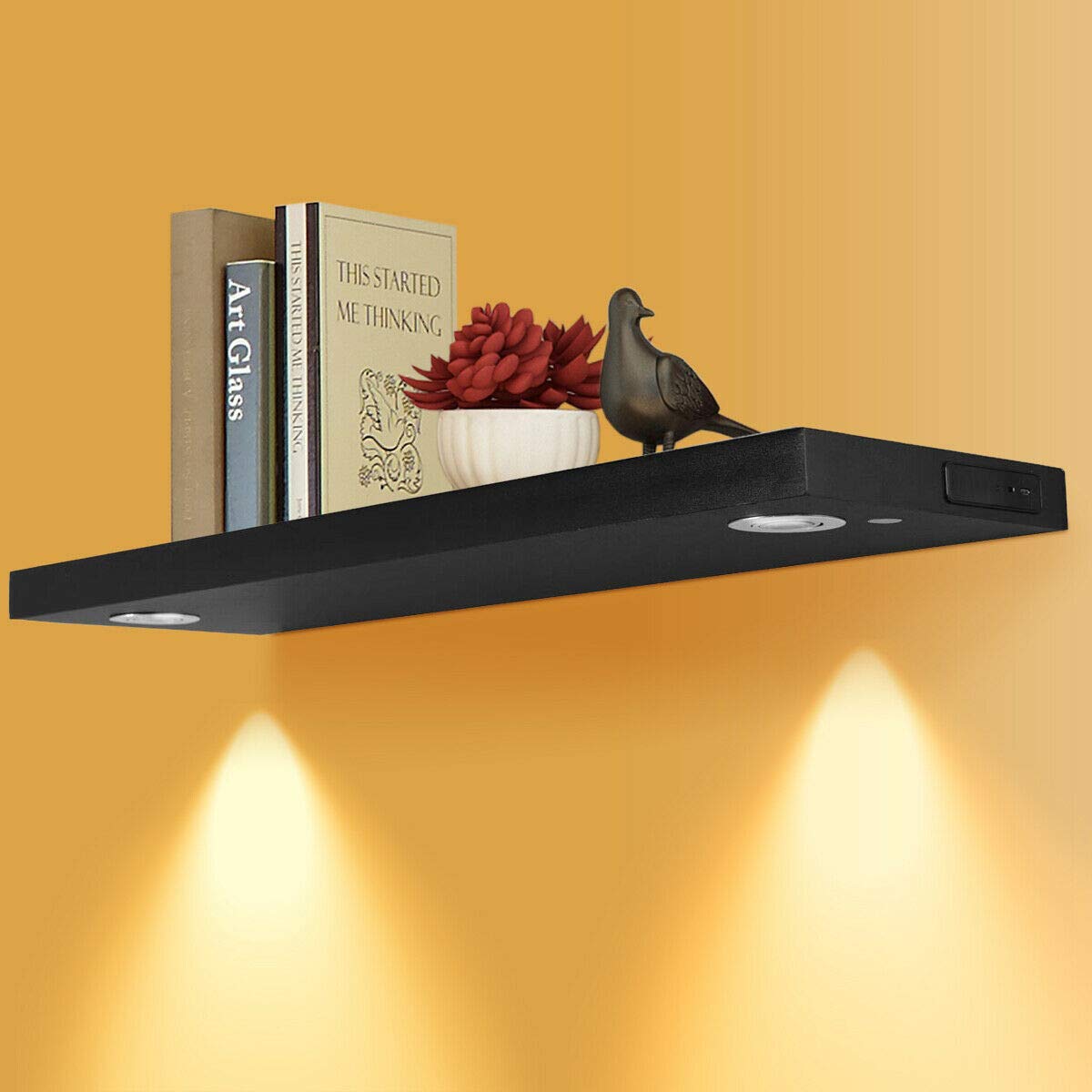 zon floating wall mounted shelf with led lights shelves underneath upgraded version built rechargeable battery powered light intensity control energy saving wood shoe storage